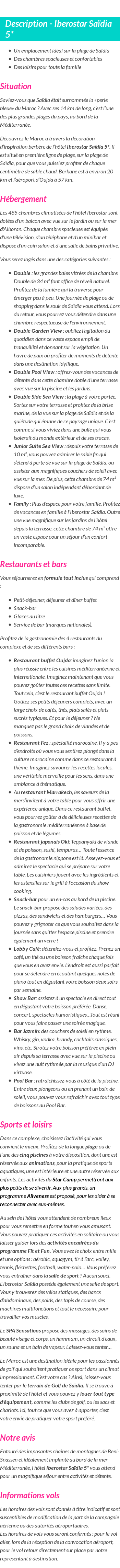 Détails du séjour