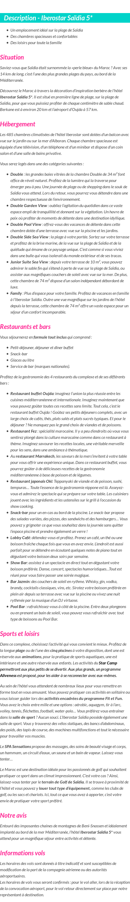 Détails du séjour