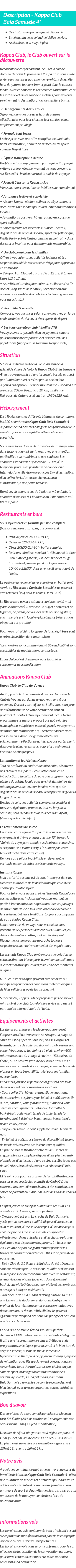 Détails du séjour