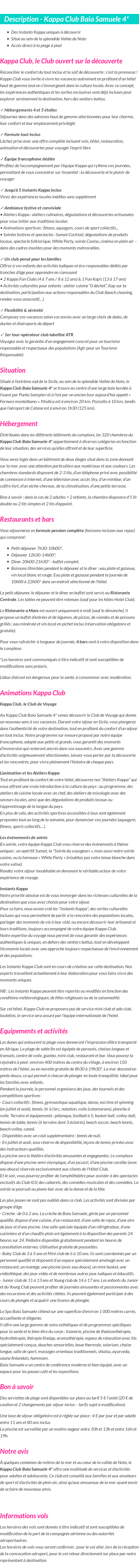 Détails du séjour