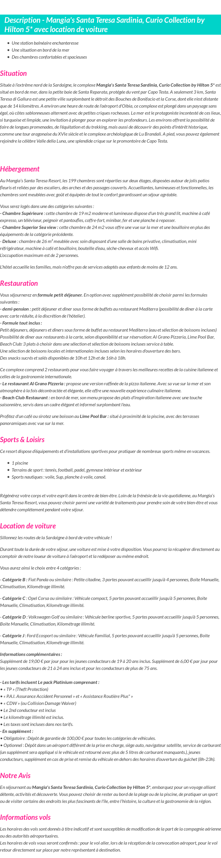Détails du séjour