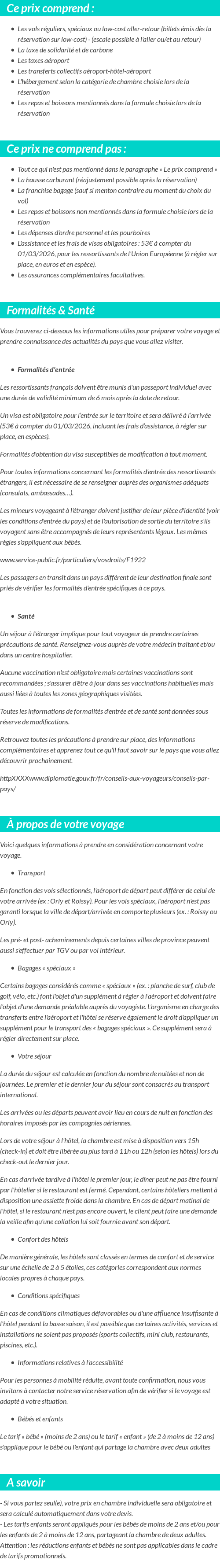 Conditions tarifaires