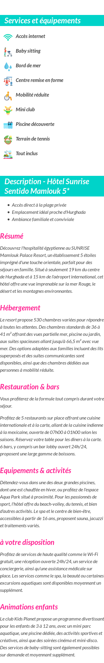 Détails du séjour