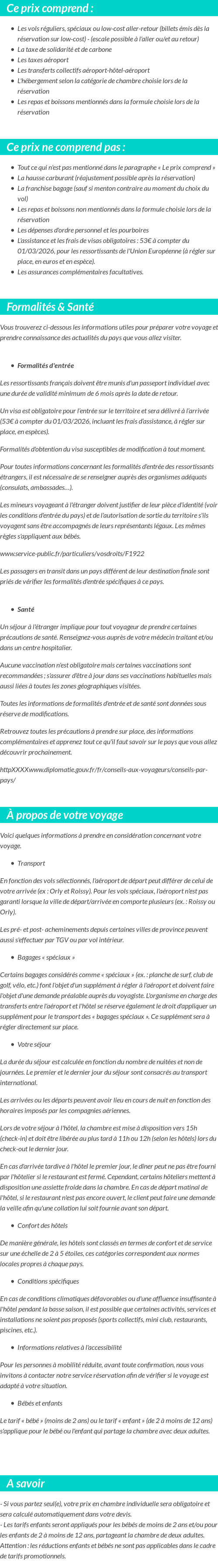 Conditions tarifaires