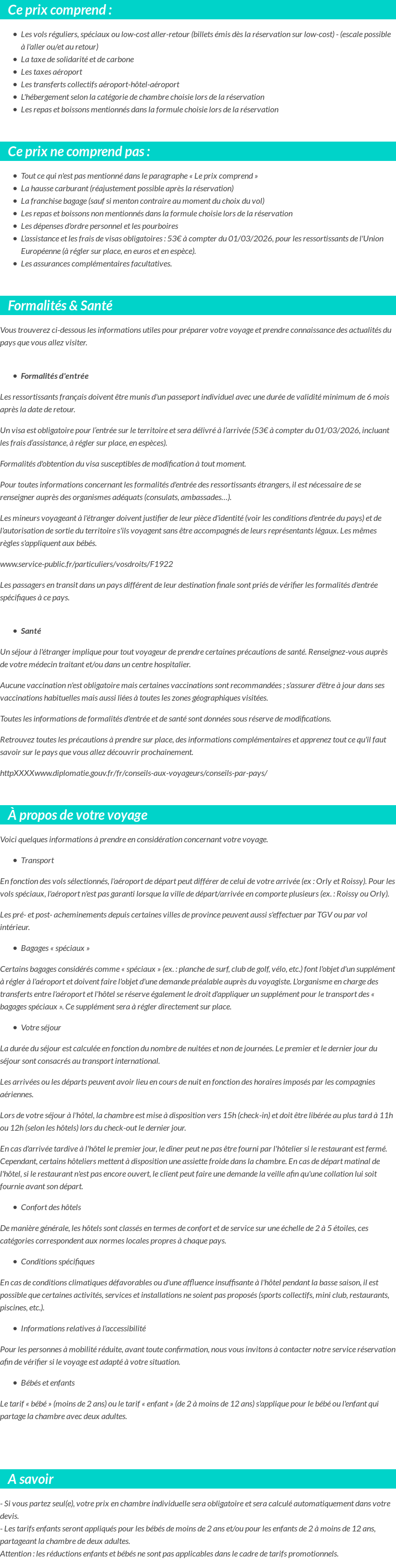 Conditions tarifaires