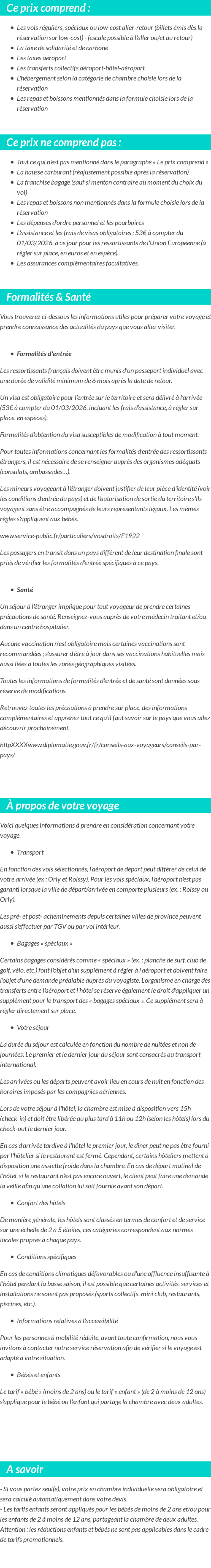 Conditions tarifaires