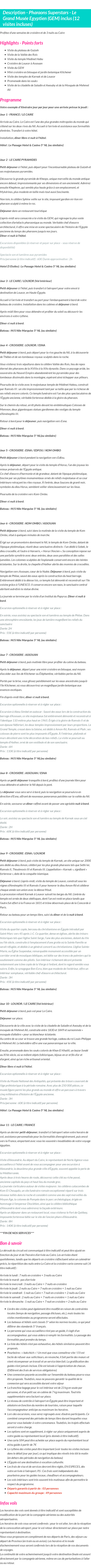 Détails du séjour