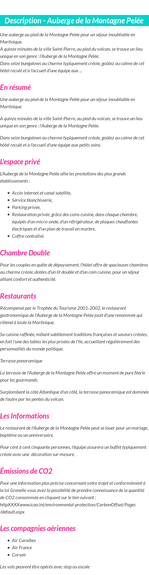 Détails du séjour