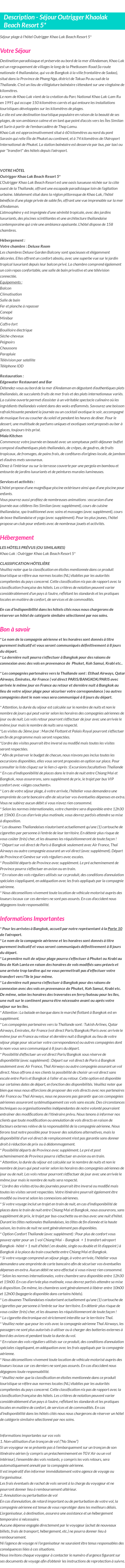 Détails du séjour