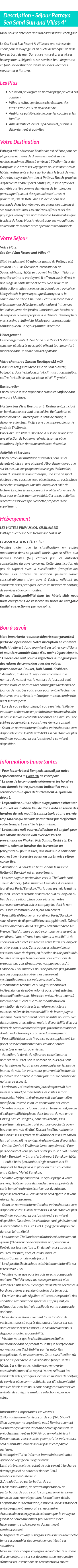 Détails du séjour