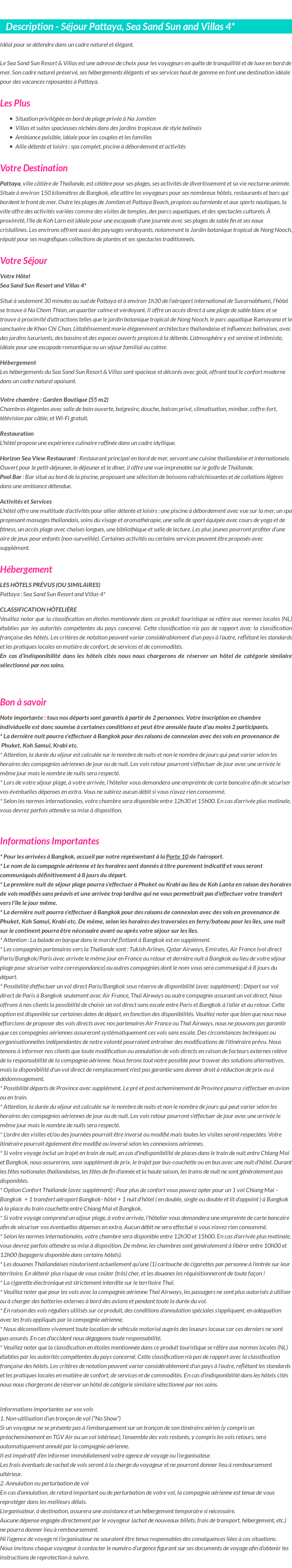 Détails du séjour