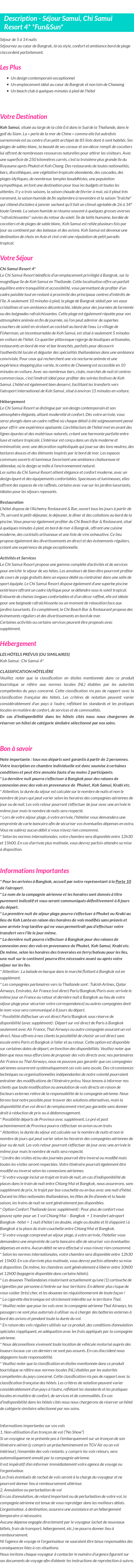 Détails du séjour