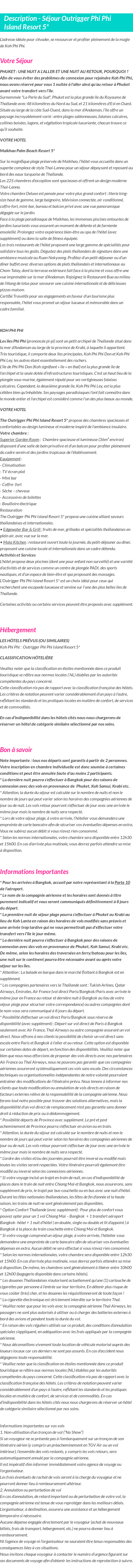 Détails du séjour