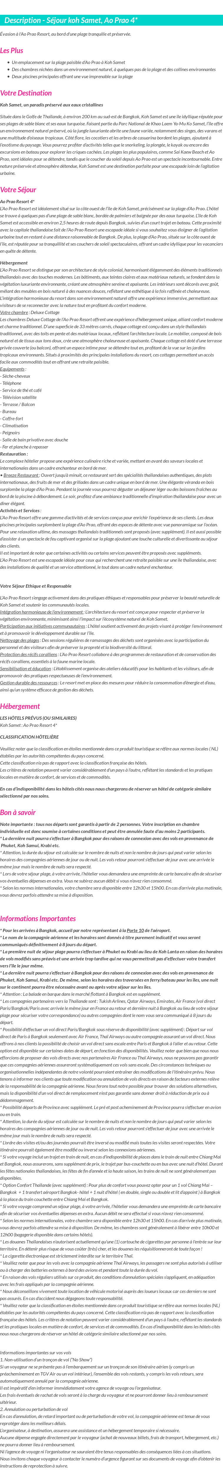 Détails du séjour