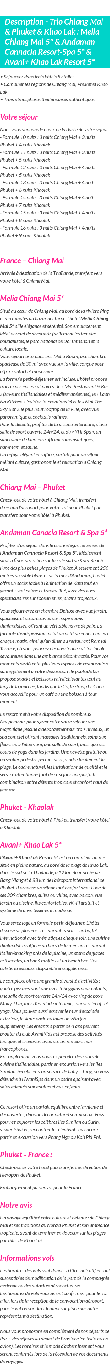 Détails du séjour