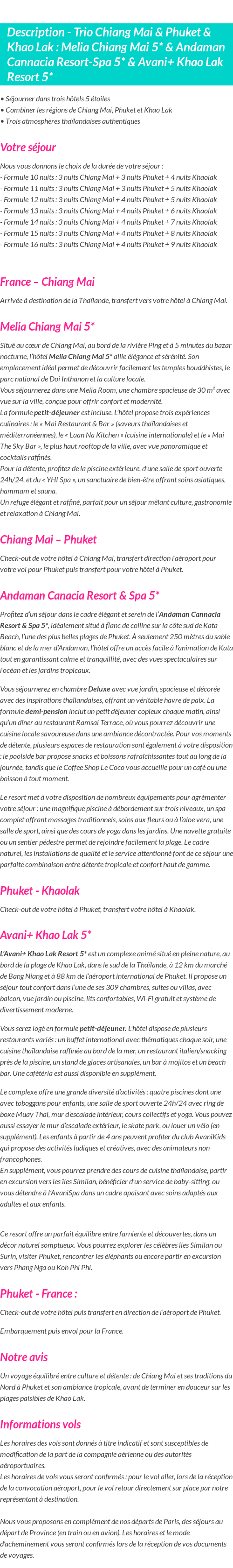 Détails du séjour