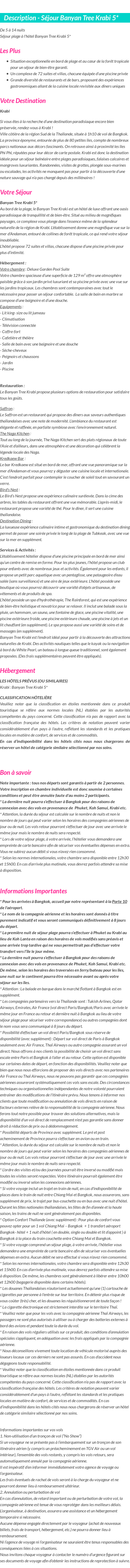 Détails du séjour