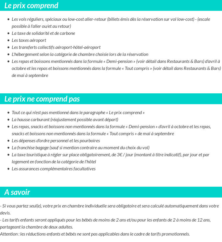 Conditions tarifaires