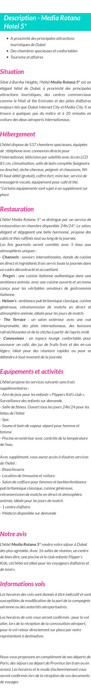 Détails du séjour
