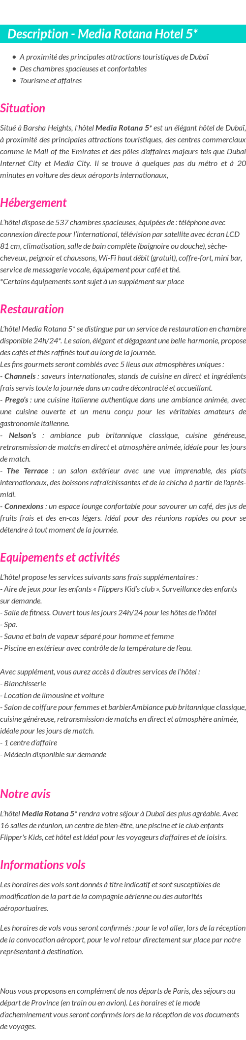 Détails du séjour