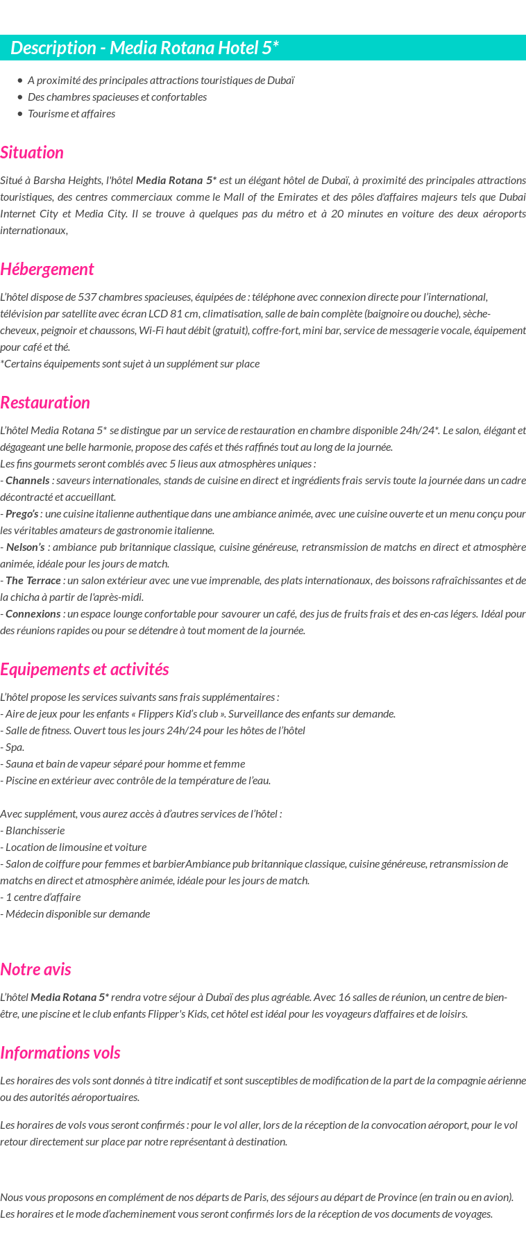 Détails du séjour