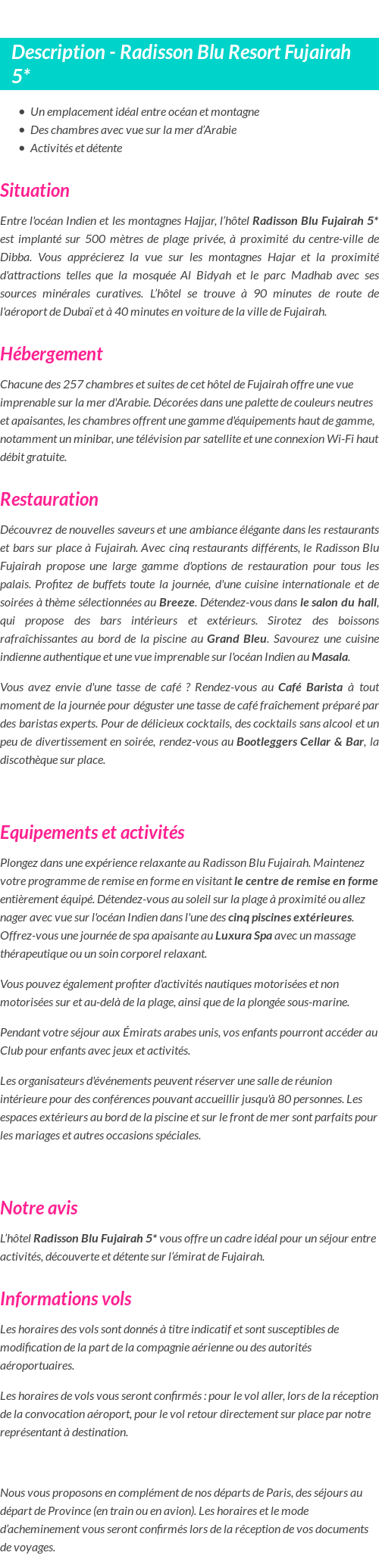Détails du séjour