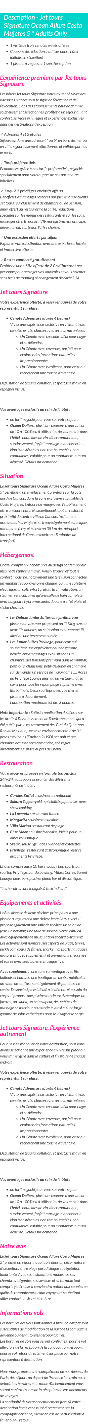 Détails du séjour
