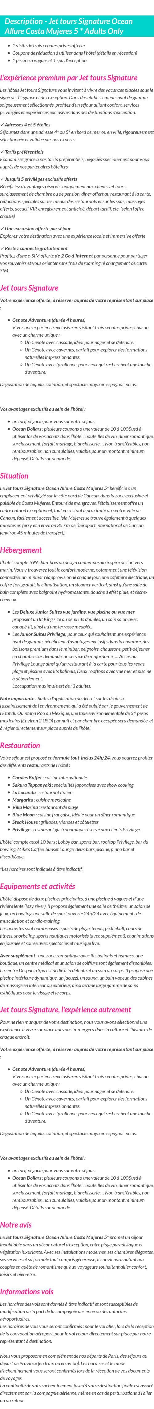 Détails du séjour