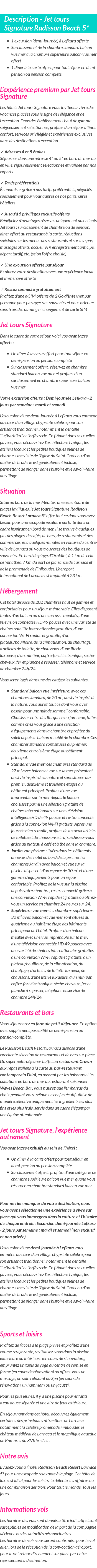 Détails du séjour