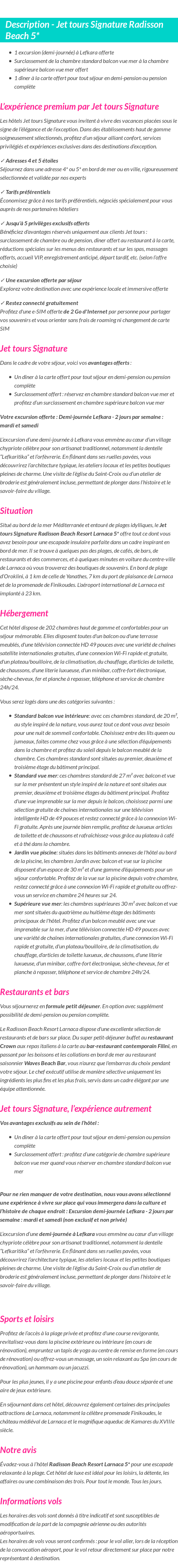 Détails du séjour