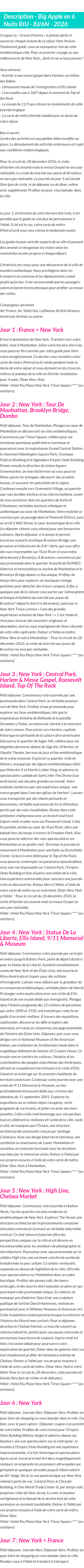 Détails du séjour