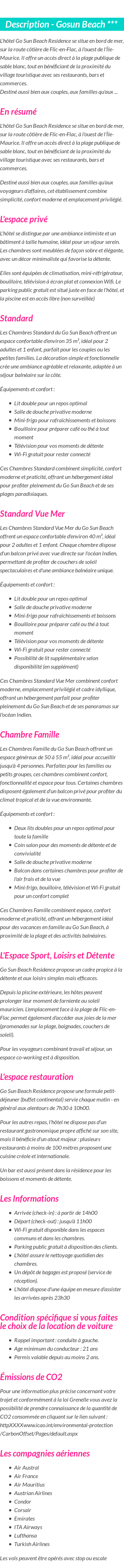 Détails du séjour