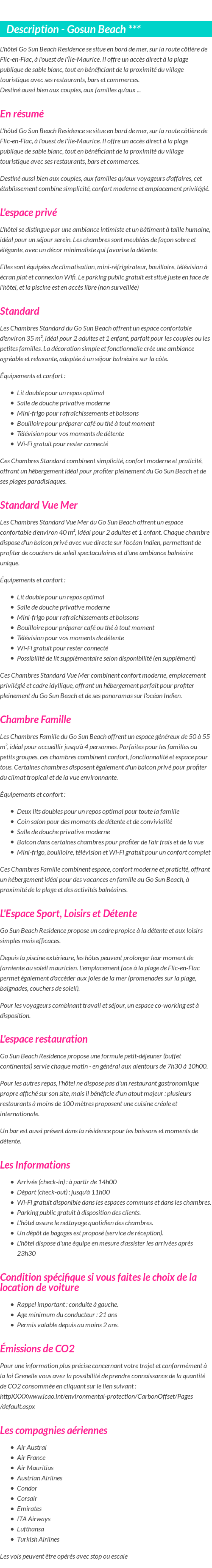 Détails du séjour