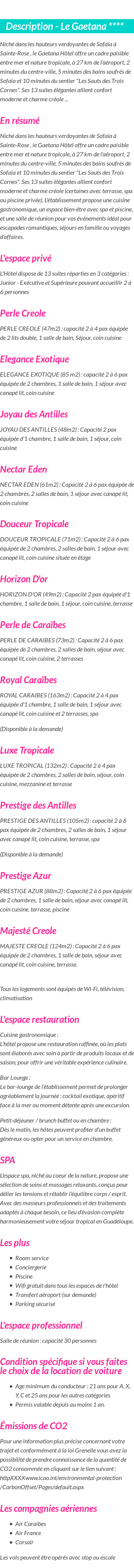 Détails du séjour