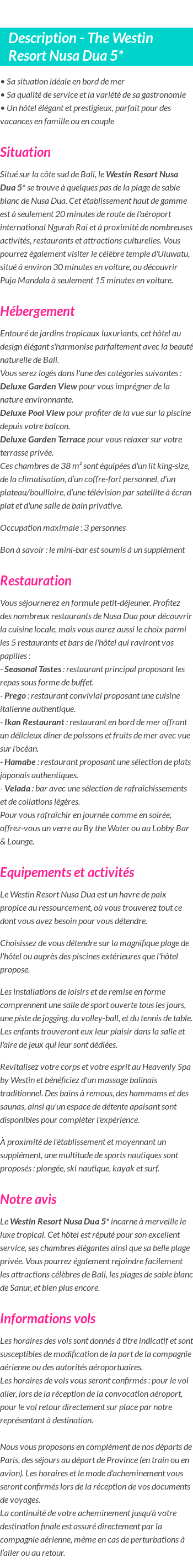 Détails du séjour