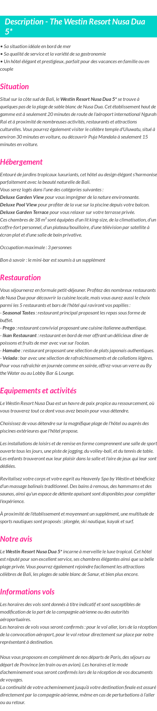 Détails du séjour