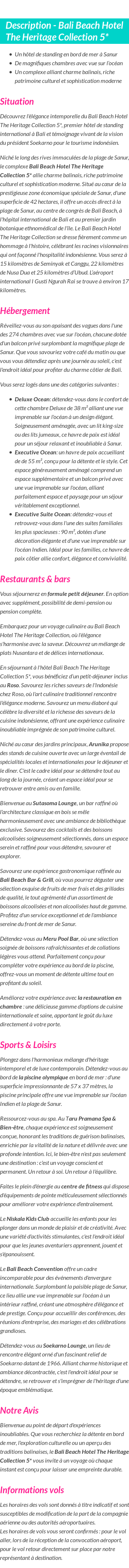 Détails du séjour