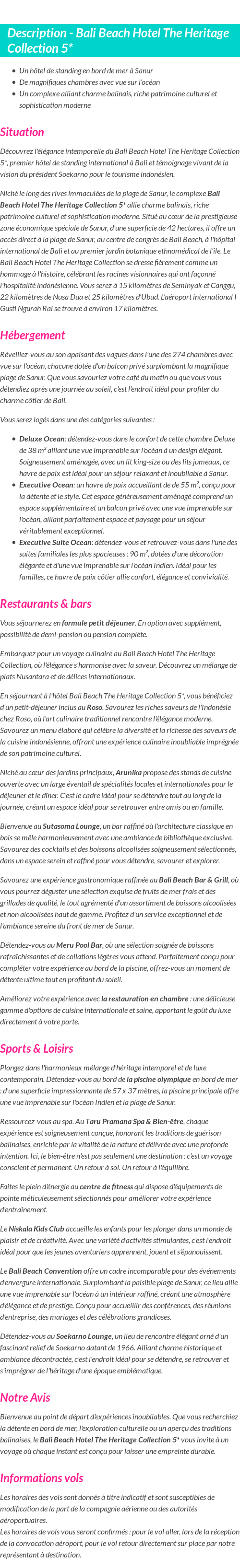 Détails du séjour