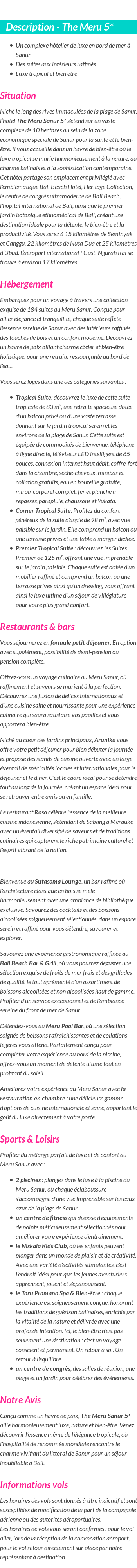 Détails du séjour