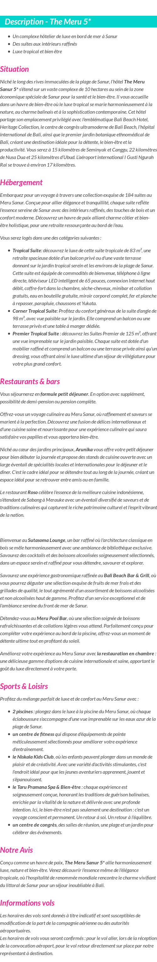 Détails du séjour