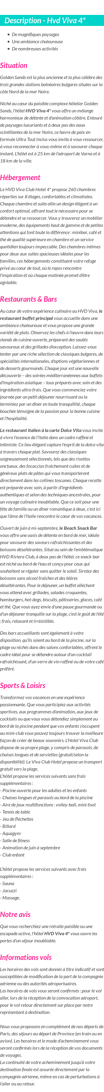 Détails du séjour