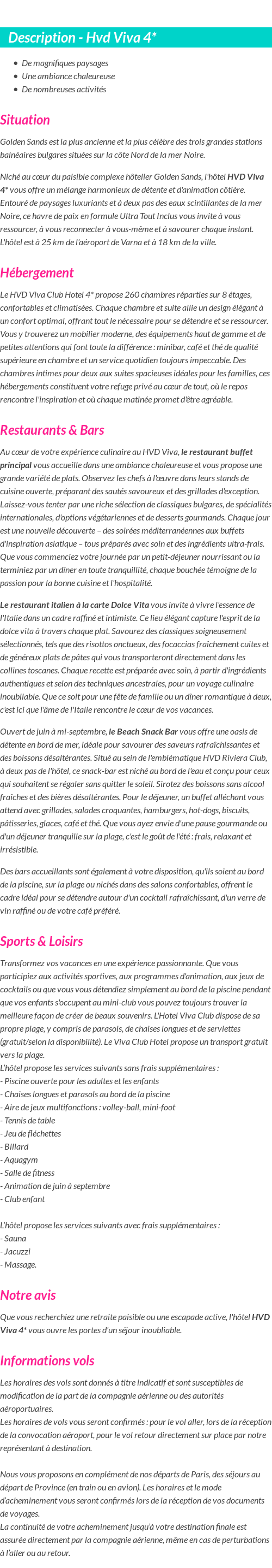 Détails du séjour