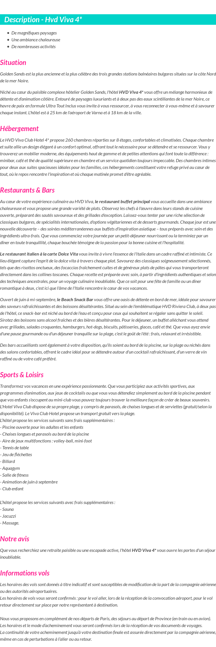 Détails du séjour