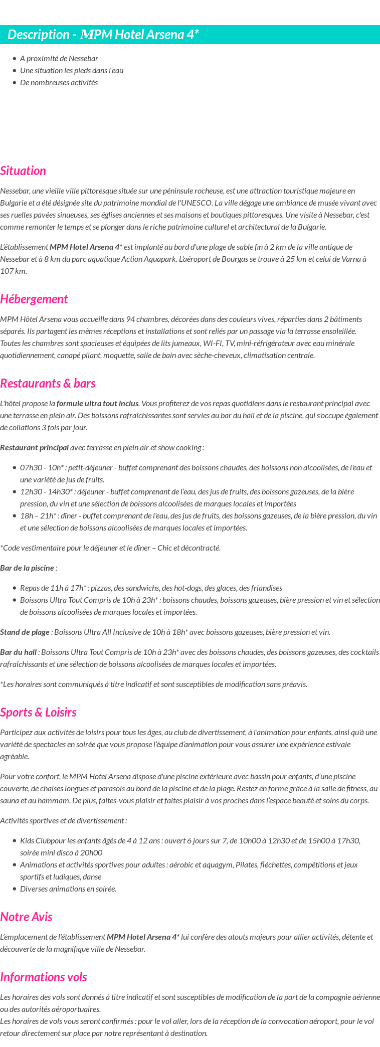 Détails du séjour