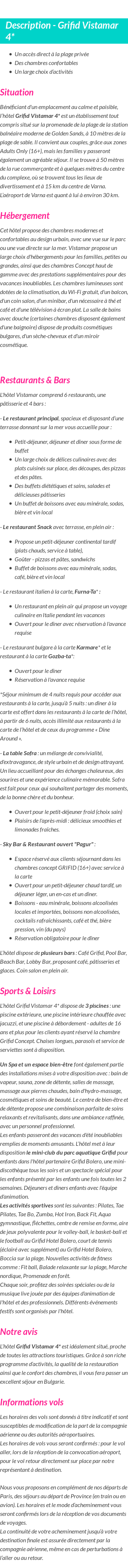 Détails du séjour