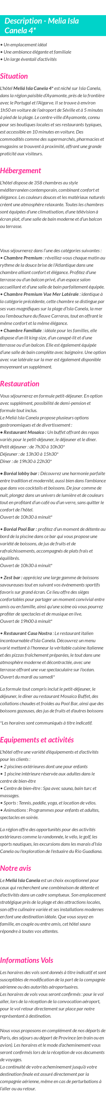 Détails du séjour