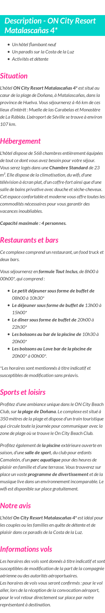 Détails du séjour