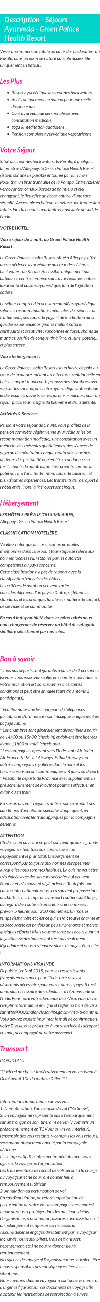 Détails du séjour