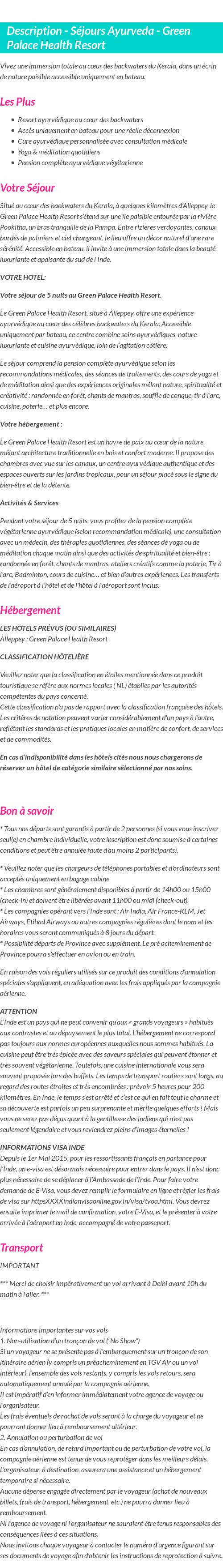 Détails du séjour
