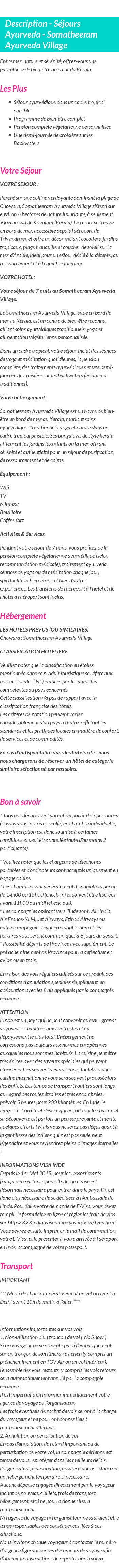 Détails du séjour